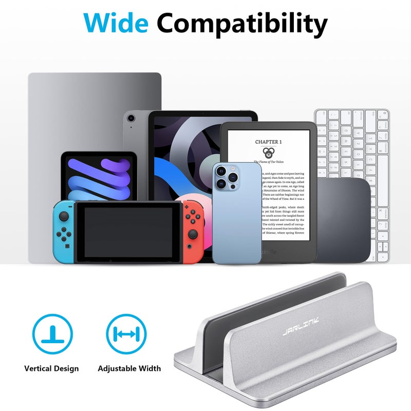 JARLINK Vertical Laptop Stand, Aluminum Laptop Holder Desktop Stand with Adjustable Dock Size (up to 17.3 inches) Compatible with All MacBook/Surface/Dell/Gaming Laptops (Silver) - Image 3